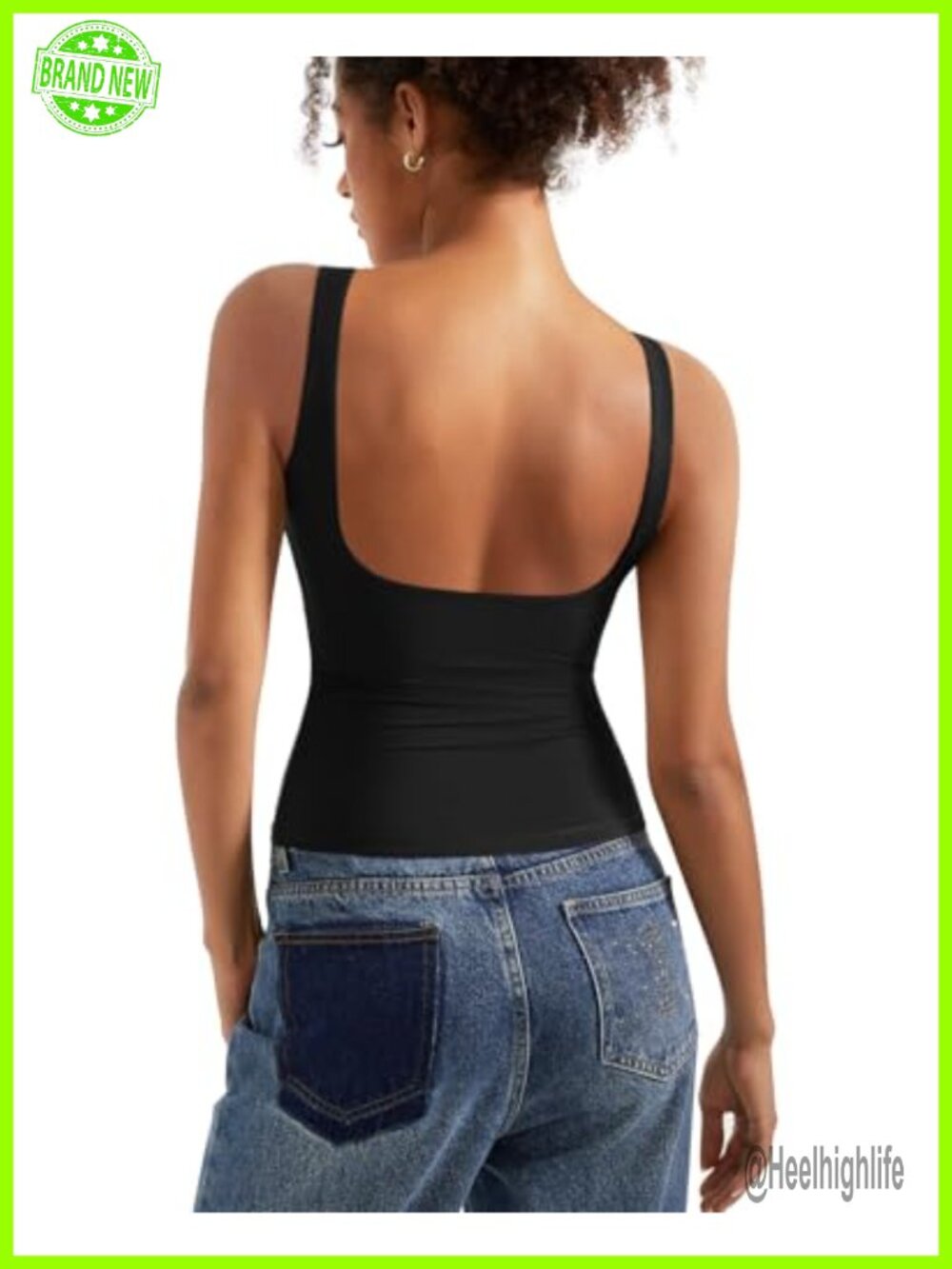 Double Lined Padded Open Back Boat Neck Tank Top Slim Fit Sleeveless